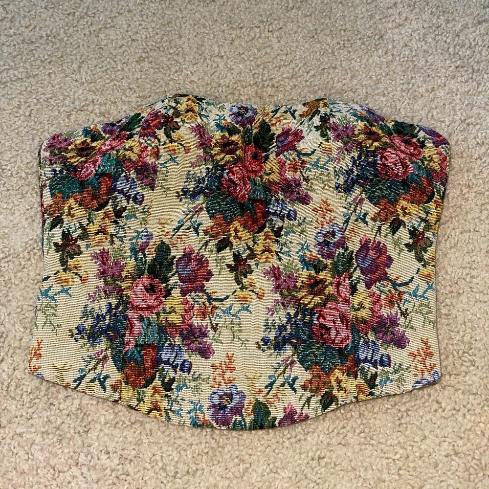 Cider Woven Floral Jacquard Tube Top XS